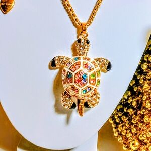 Vintage Betsey Johnson Colorful Turtle Pendant Necklace